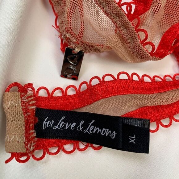 For Love And Lemons VS Faye Lace Underwire Long Line Bustier Bra Red XL - Picture 6 of 10